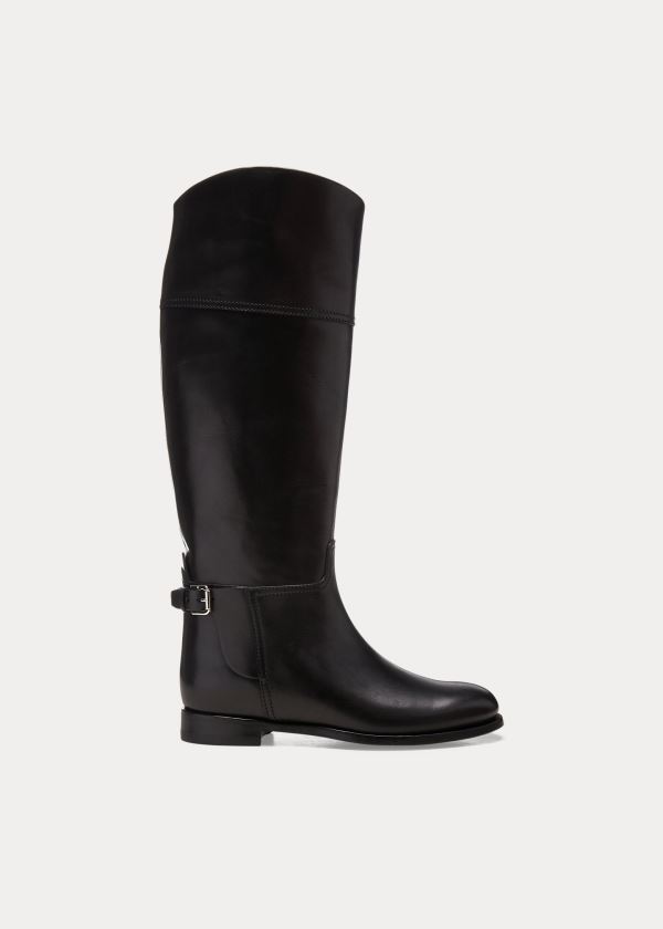 Ralph Lauren Sallen Calfskin Jezdectví Boot Černé | TtkZBRZz
