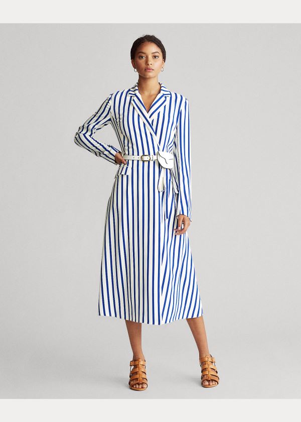 Ralph Lauren Satin Long-Sleeve Wrap Šaty Blankyt Bílé | UviIJ3Iq