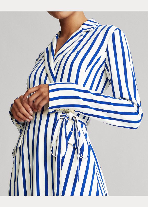 Ralph Lauren Satin Long-Sleeve Wrap Šaty Blankyt Bílé | UviIJ3Iq