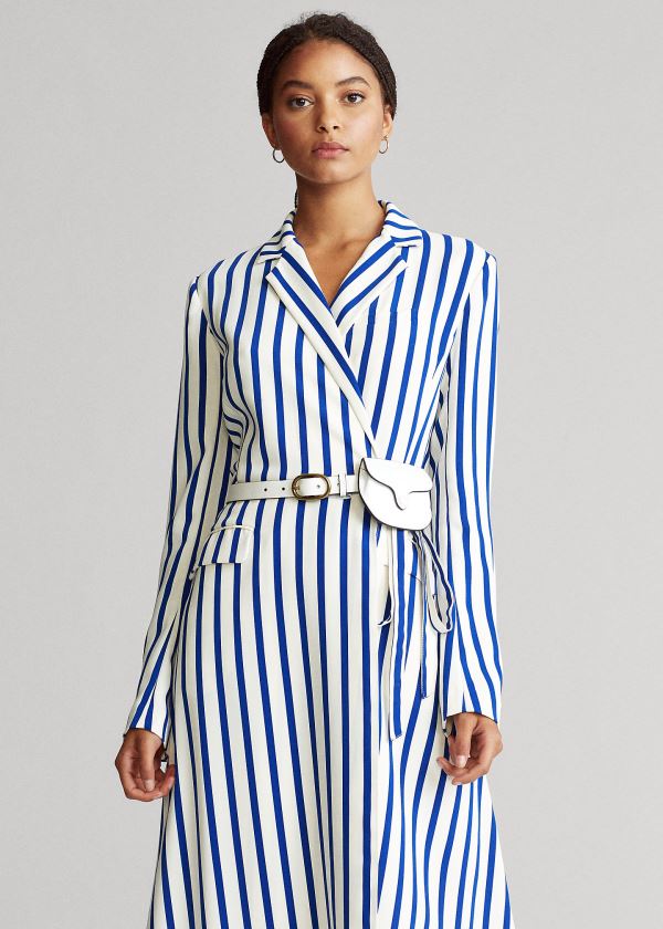 Ralph Lauren Satin Long-Sleeve Wrap Šaty Blankyt Bílé | UviIJ3Iq