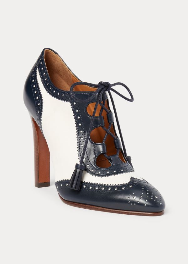 Ralph Lauren Scarlette Calfskin Pump Béžový Tmavě Blankyt | ETeVJiS9