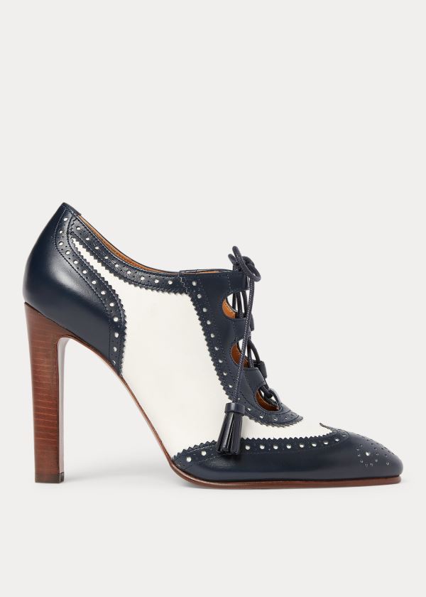 Ralph Lauren Scarlette Calfskin Pump Béžový Tmavě Blankyt | ETeVJiS9
