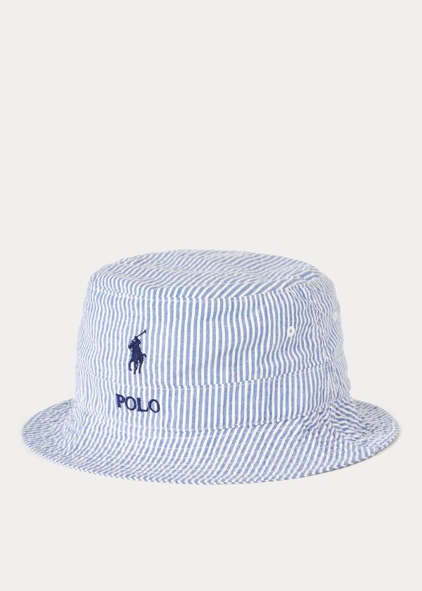 Ralph Lauren Seersucker Bucket Hat Blankyt Bílé | YaoRrPtF
