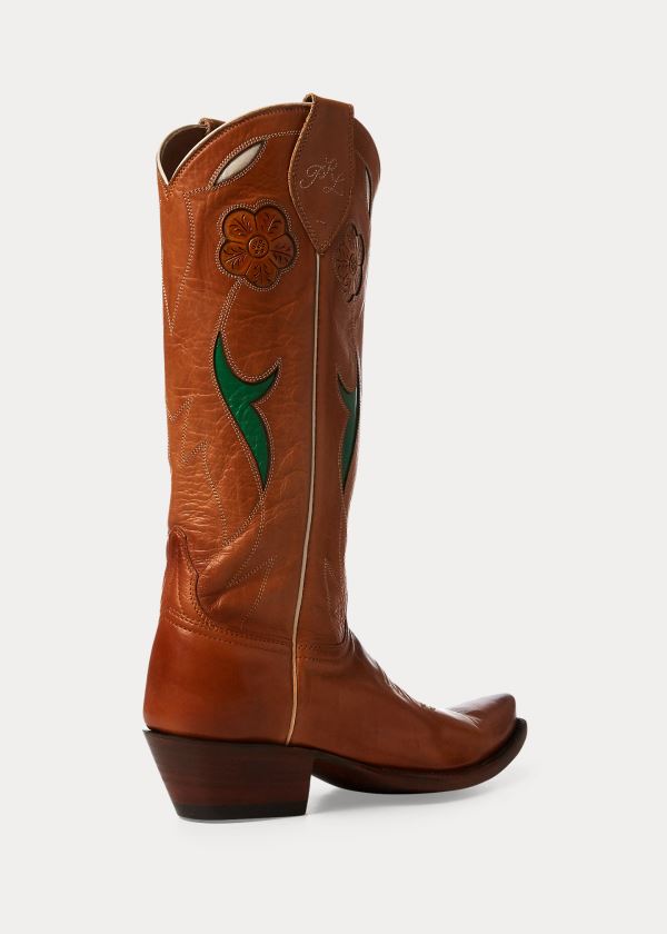 Ralph Lauren Selene Læder Cowboy Boot Hnědé | 4bdELY3F