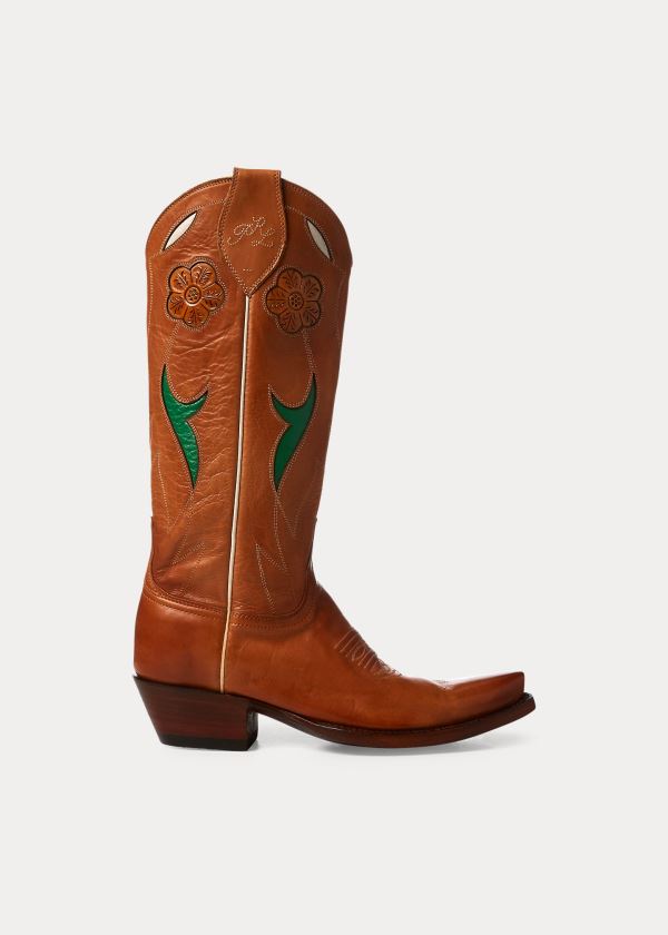 Ralph Lauren Selene Læder Cowboy Boot Hnědé | 4bdELY3F