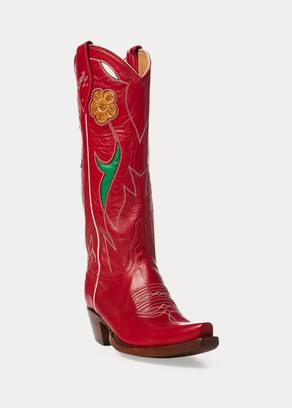 Ralph Lauren Selene Læder Cowboy Boot Červené | L6kmsn3r
