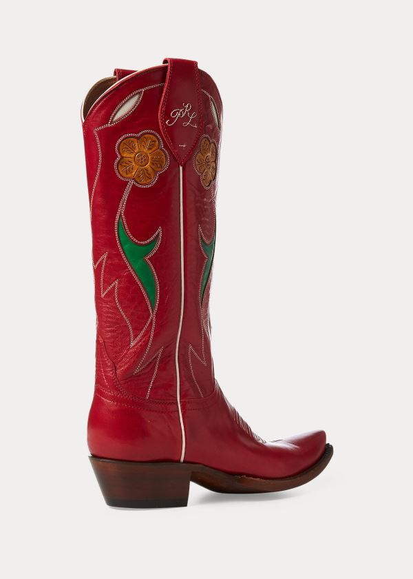Ralph Lauren Selene Læder Cowboy Boot Červené | L6kmsn3r