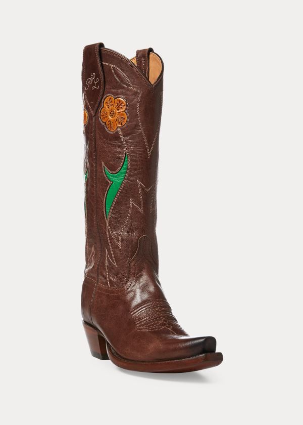 Ralph Lauren Selene Læder Cowboy Boot Čokolády Hnědé | TCGOeJaN