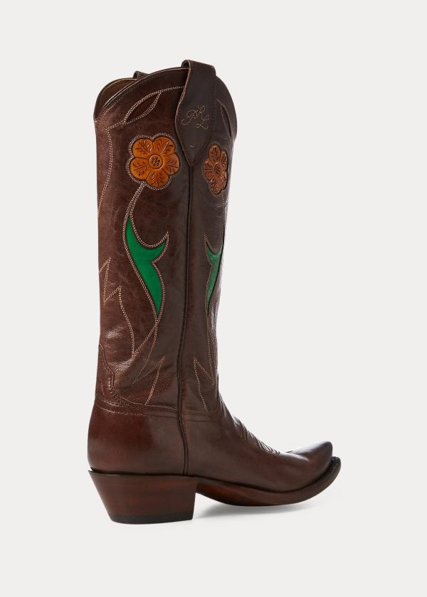 Ralph Lauren Selene Læder Cowboy Boot Čokolády Hnědé | TCGOeJaN