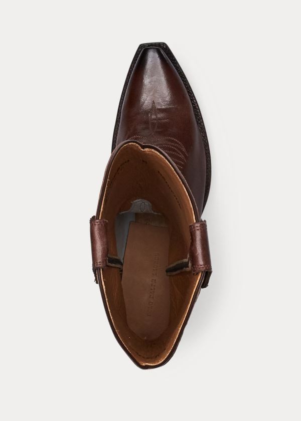 Ralph Lauren Selene Læder Cowboy Boot Čokolády Hnědé | TCGOeJaN