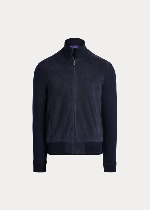 Ralph Lauren Semišové-Front Full-Zip Svetrové Tmavě Blankyt | rk2L5C8j