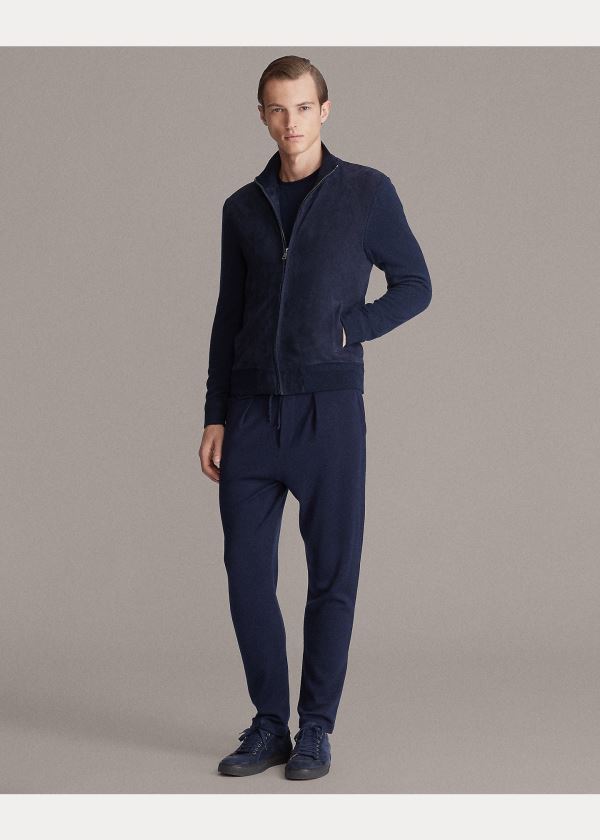 Ralph Lauren Semišové-Front Full-Zip Svetrové Tmavě Blankyt | rk2L5C8j