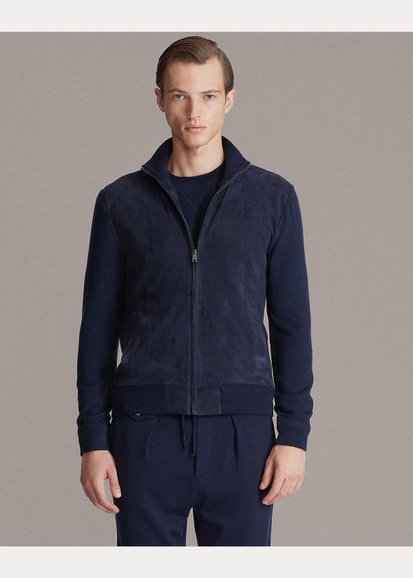 Ralph Lauren Semišové-Front Full-Zip Svetrové Tmavě Blankyt | rk2L5C8j