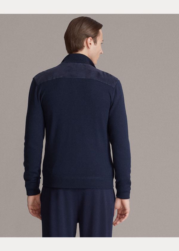 Ralph Lauren Semišové-Front Full-Zip Svetrové Tmavě Blankyt | rk2L5C8j