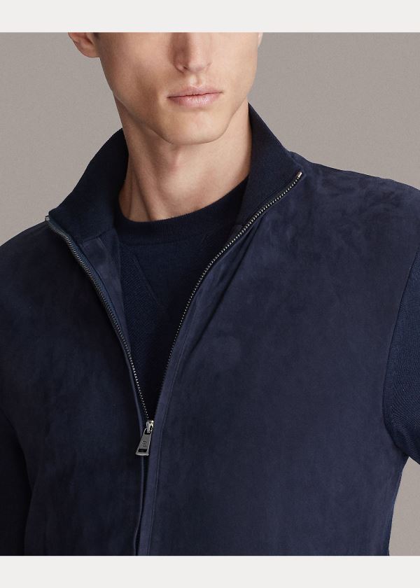 Ralph Lauren Semišové-Front Full-Zip Svetrové Tmavě Blankyt | rk2L5C8j
