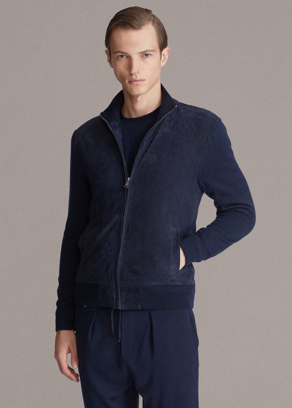 Ralph Lauren Semišové-Front Full-Zip Svetrové Tmavě Blankyt | rk2L5C8j