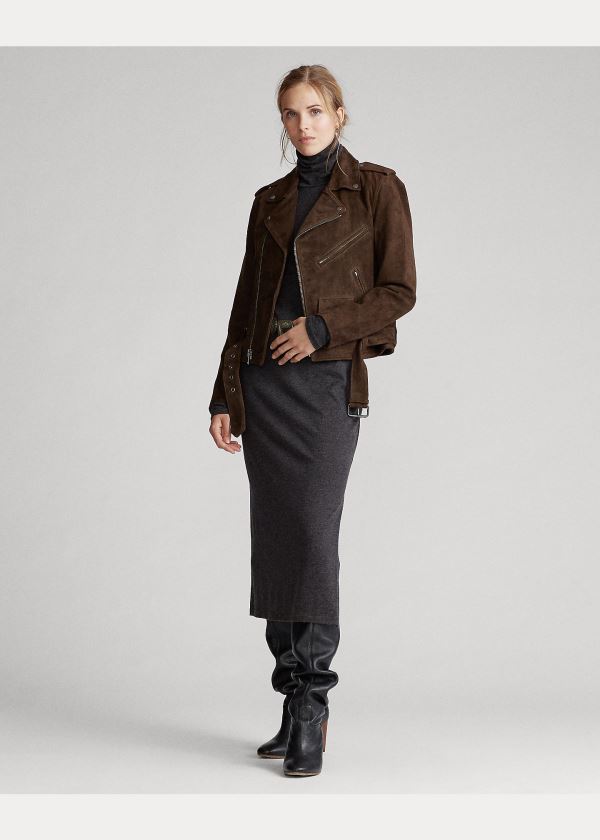 Ralph Lauren Semišové Moto Jacket Hnědé | y4abflCh