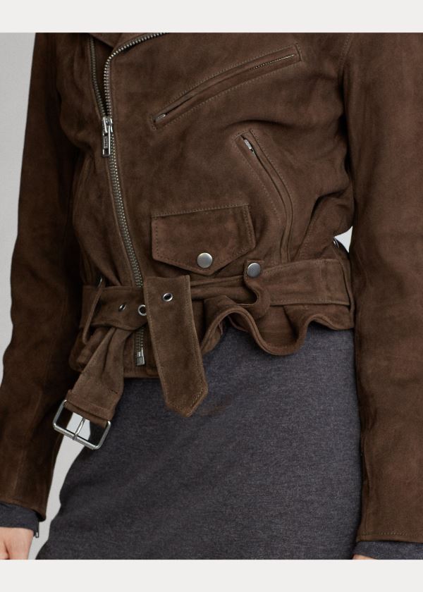 Ralph Lauren Semišové Moto Jacket Hnědé | y4abflCh