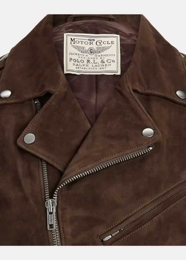 Ralph Lauren Semišové Moto Jacket Hnědé | y4abflCh