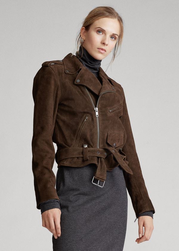 Ralph Lauren Semišové Moto Jacket Hnědé | y4abflCh