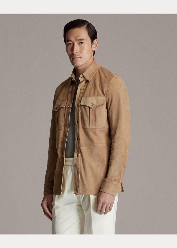 Ralph Lauren Semišové Overshirt Světle Hnědé | XPJgp5KG