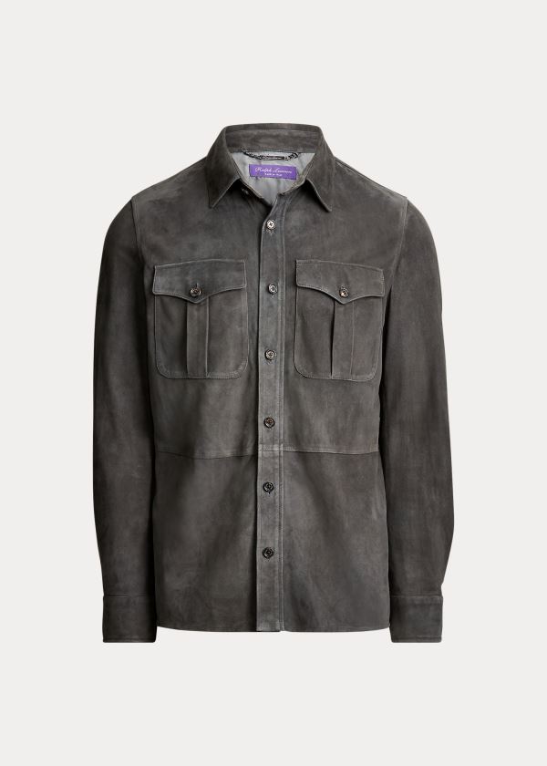 Ralph Lauren Semišové Overshirt Tmavě Šedé | aHUmnvRC