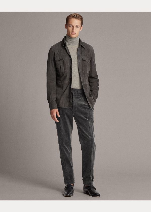 Ralph Lauren Semišové Overshirt Tmavě Šedé | aHUmnvRC