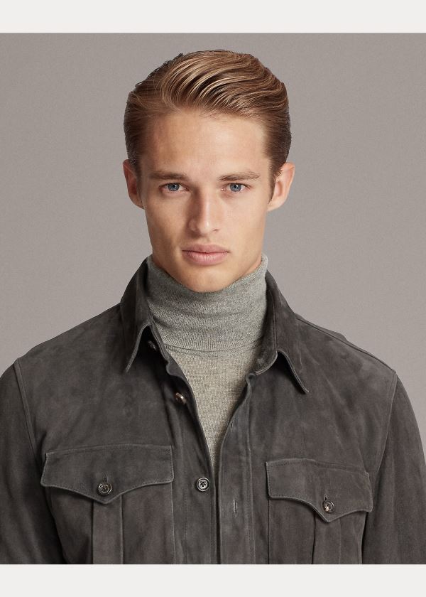 Ralph Lauren Semišové Overshirt Tmavě Šedé | aHUmnvRC