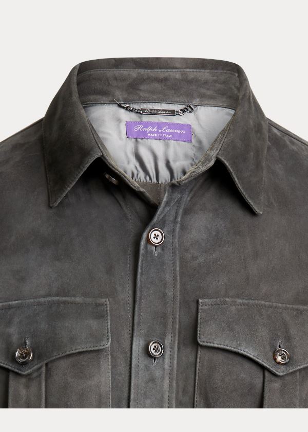 Ralph Lauren Semišové Overshirt Tmavě Šedé | aHUmnvRC