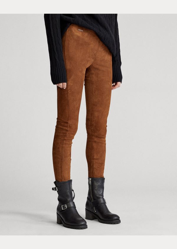Ralph Lauren Semišové Skinny Pant Hnědé | 4ZwiDdvb