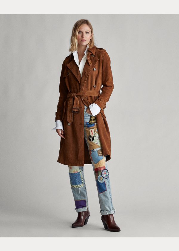 Ralph Lauren Semišové Trench Coat Hnědé | sFJOrUUX
