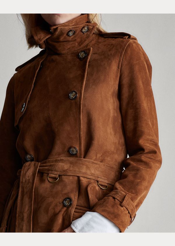 Ralph Lauren Semišové Trench Coat Hnědé | sFJOrUUX