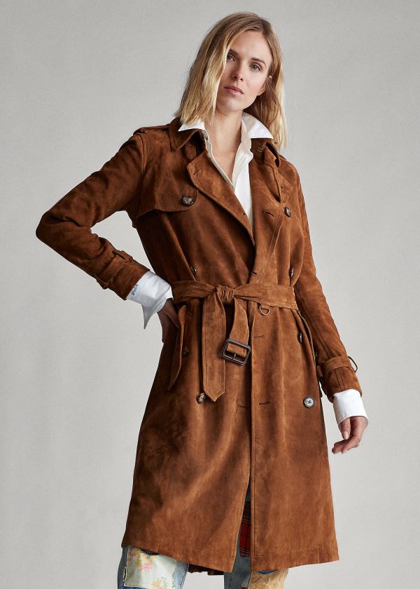 Ralph Lauren Semišové Trench Coat Hnědé | sFJOrUUX