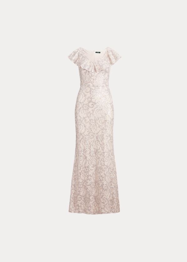 Ralph Lauren Sequin-Krajkové One-Shoulder Gown Světle Růžové | XLslUts0