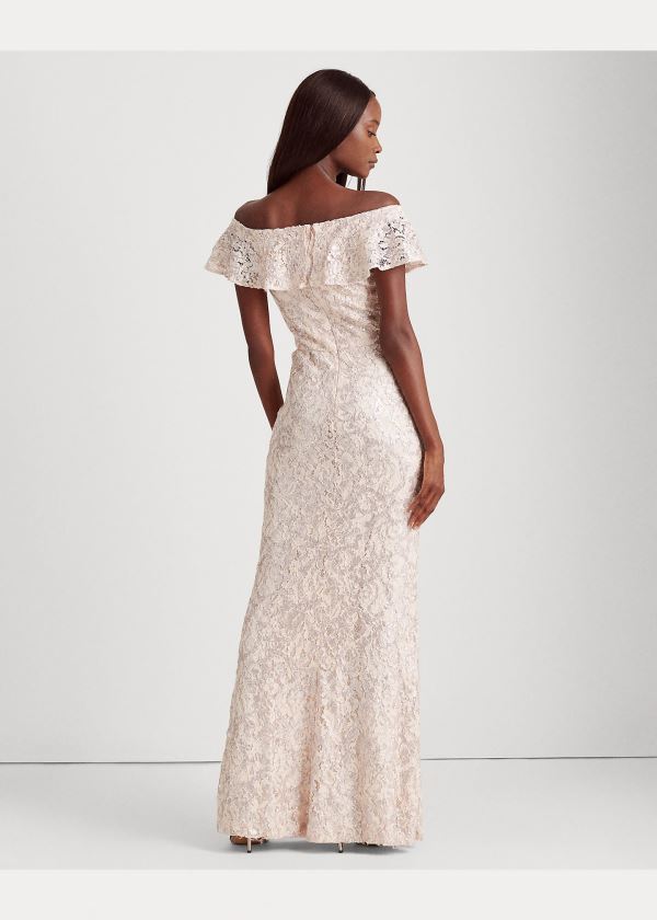 Ralph Lauren Sequin-Krajkové One-Shoulder Gown Světle Růžové | XLslUts0
