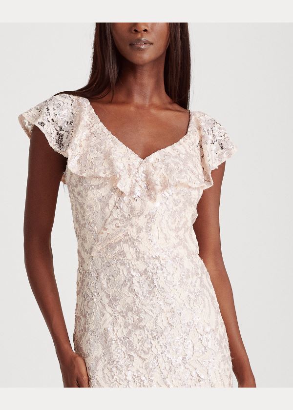 Ralph Lauren Sequin-Krajkové One-Shoulder Gown Světle Růžové | XLslUts0