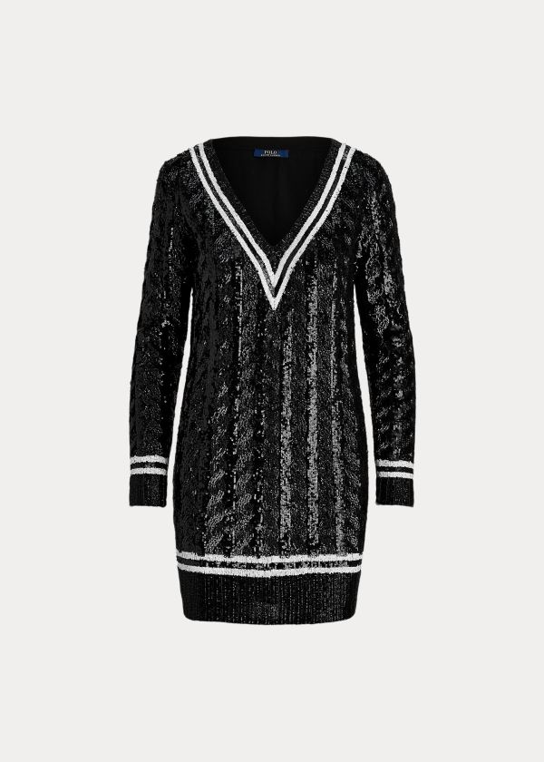 Ralph Lauren Sequined Cricket Svetrové Šaty Černé | Atapoax4