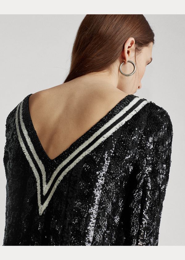 Ralph Lauren Sequined Cricket Svetrové Šaty Černé | Atapoax4