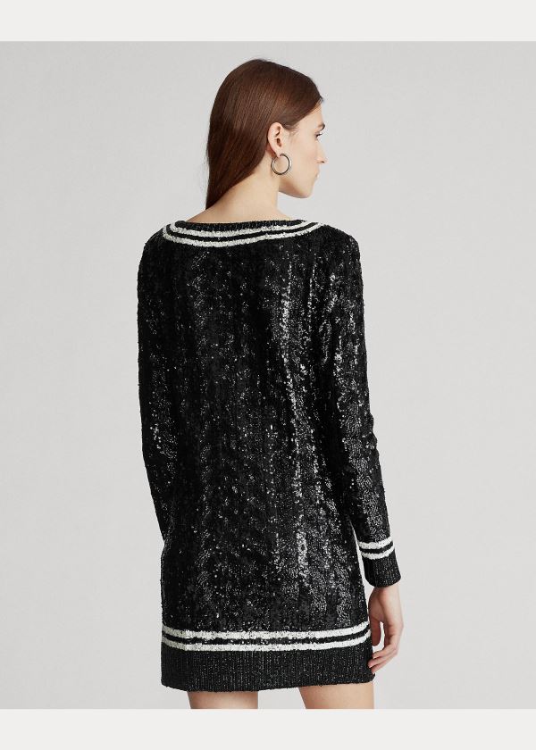 Ralph Lauren Sequined Cricket Svetrové Šaty Černé | Atapoax4