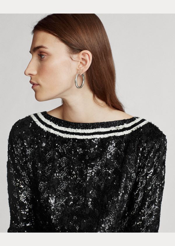 Ralph Lauren Sequined Cricket Svetrové Šaty Černé | Atapoax4