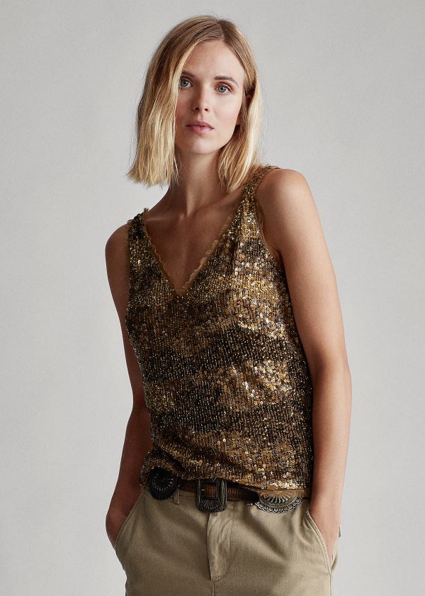 Ralph Lauren Sequined Tank Top Tmavě Blankyt Viacfarebný | CT6Quaxi