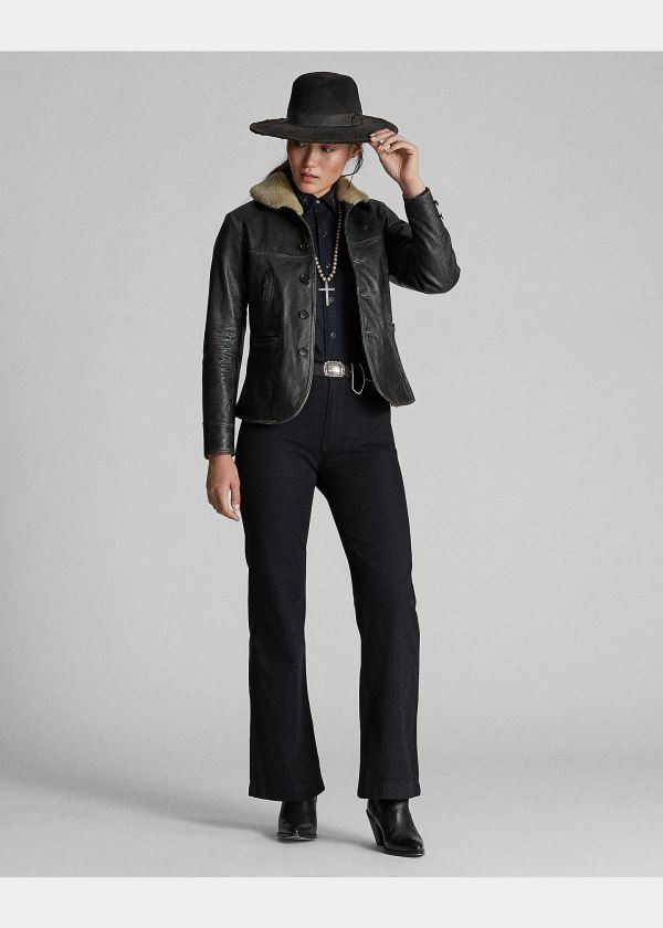 Ralph Lauren Shearling-Læder Jacket Černé Krém | OxNxLmoG