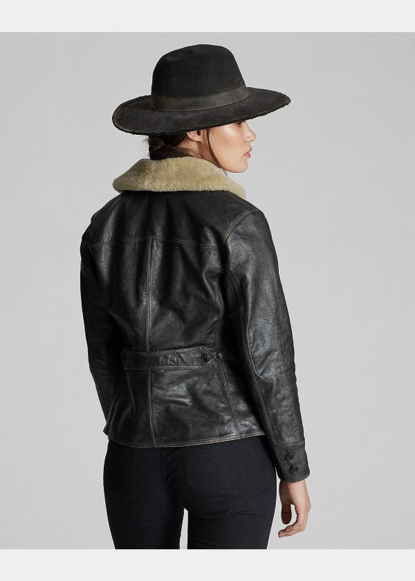 Ralph Lauren Shearling-Læder Jacket Černé Krém | OxNxLmoG