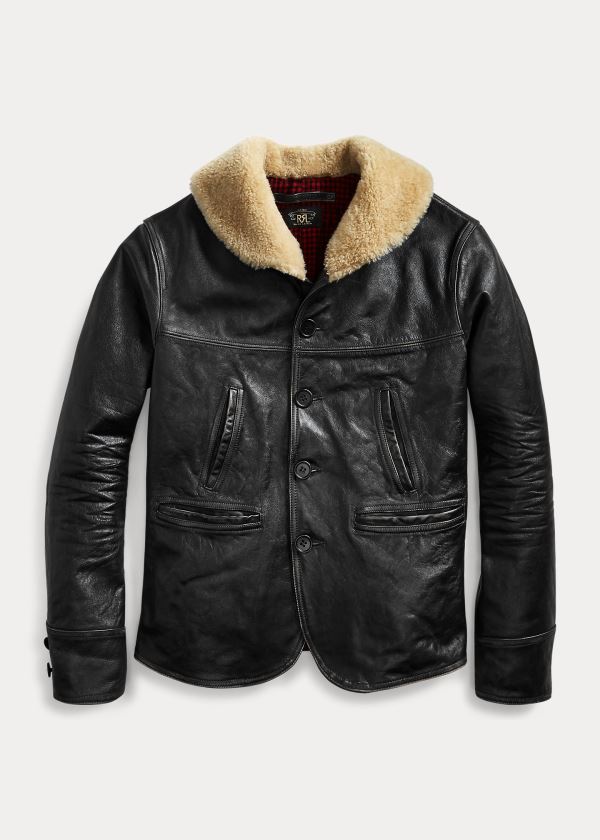 Ralph Lauren Shearling-Læder Jacket Černé Krém | OxNxLmoG