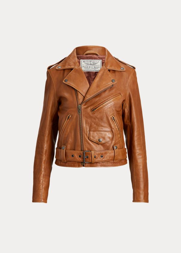 Ralph Lauren Sheepskin Moto Jacket Hnědé | u2D7N5q0
