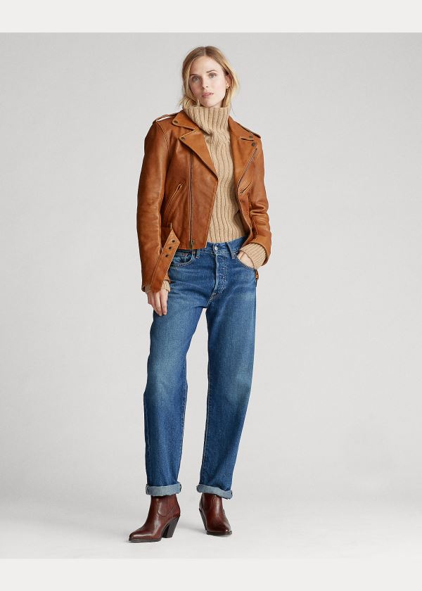 Ralph Lauren Sheepskin Moto Jacket Hnědé | u2D7N5q0
