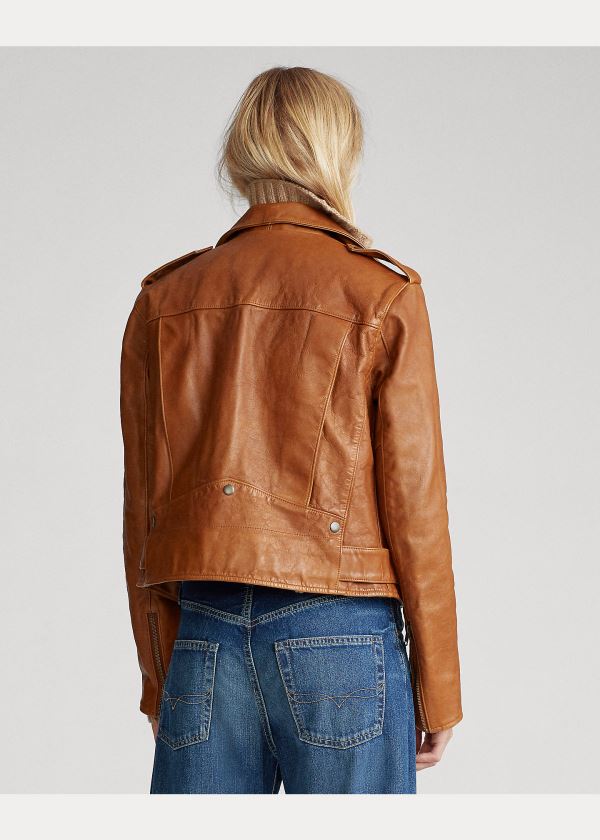 Ralph Lauren Sheepskin Moto Jacket Hnědé | u2D7N5q0