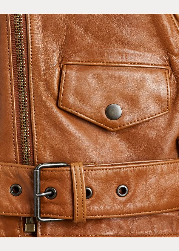 Ralph Lauren Sheepskin Moto Jacket Hnědé | u2D7N5q0