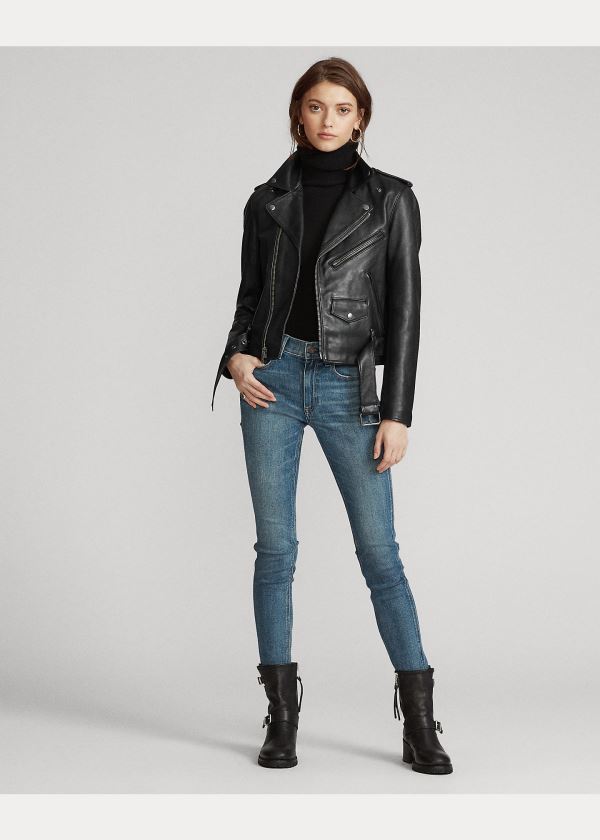 Ralph Lauren Sheepskin Moto Jacket Černé | DcurjF3l