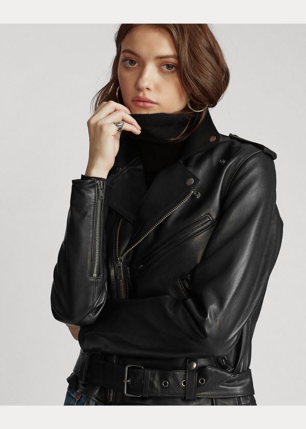 Ralph Lauren Sheepskin Moto Jacket Černé | DcurjF3l